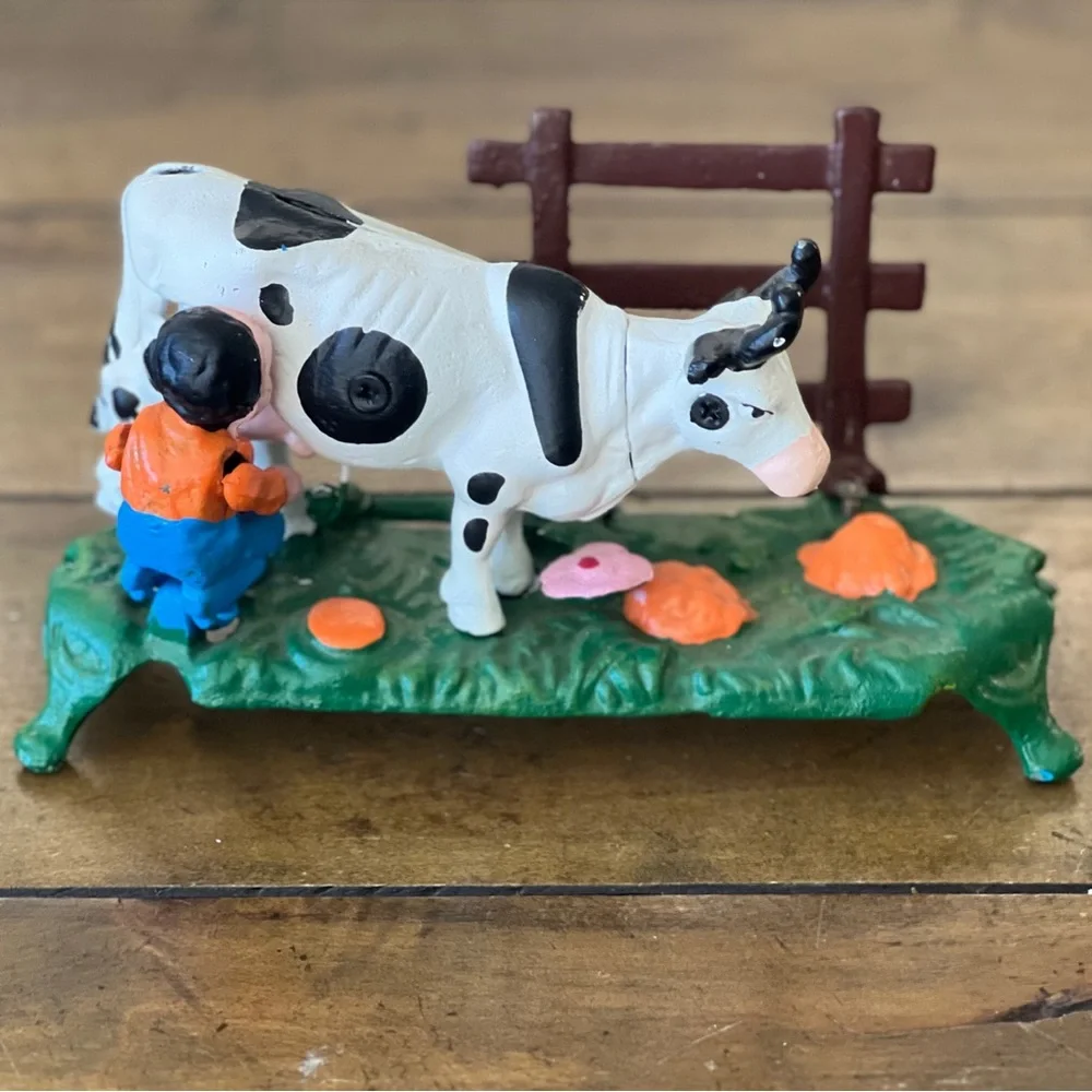 Vintage Cast Iron Mechanical Bank – Farmer Milking a Cow -Vintage Good Condition - Picture 3 of 7